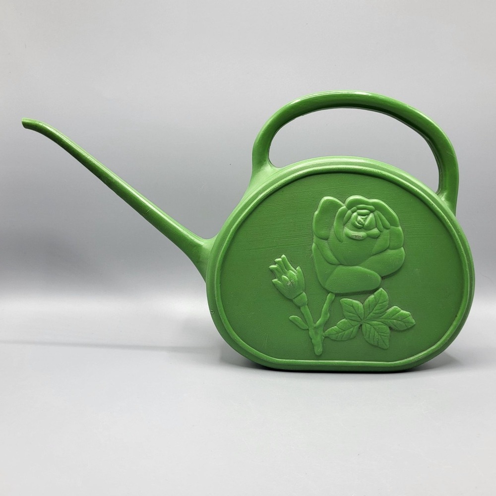 Vtg Union Avocado Green Oval Watering Can Rose Design Indoor Outdoor Gardening